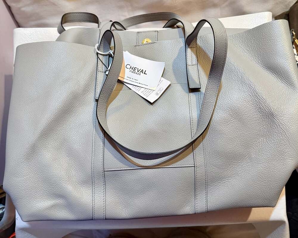 Cheval Firenze Italy Genuine Leather Large Tote Bag Gray NWT + Pouch